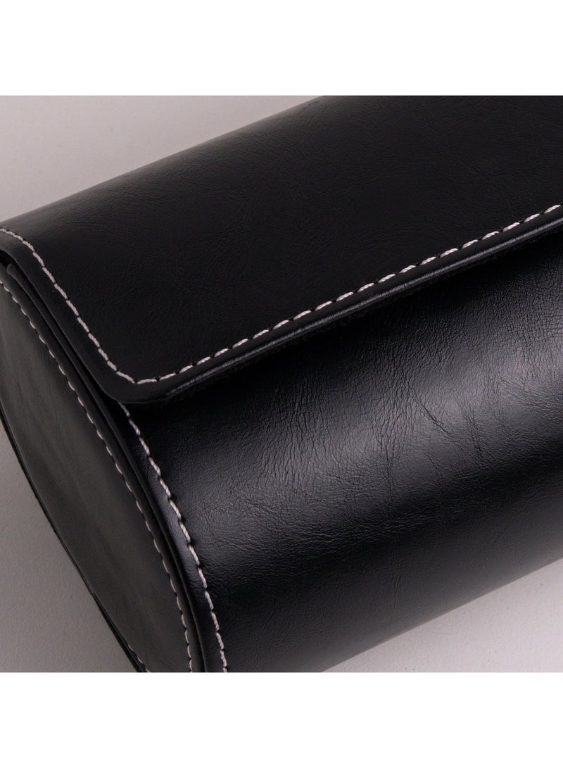 Clasico Luxury Heavy-Duty Leather Double Watch Travel Case Black – Premium Dual Watch Roll with Suede Interior, Secure Clip Lock & Cushioned Protection for Luxury Watches - Image 4